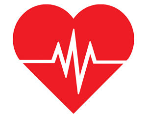 A red heart with an EKG line through the middle