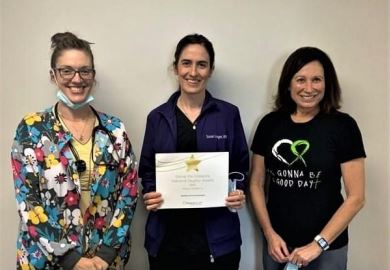 Kathryn Chapple, RN, Susie Lueger, APRN, Chris Isch, RN, Not pictured: Dr. Gregg Wenger
The Sabetha Community Hospital Wound Clinic was awarded the "Going The Distance" National Quality Award for 2020.Picture of The Sabetha Community Hospital Wound Clinic awarded the "Going The Distance" National Quality Award for 2020.