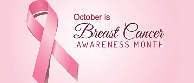 Picture of a ribbon. Picture says:
October is Breast Cancer 
AWARENESS MONTH